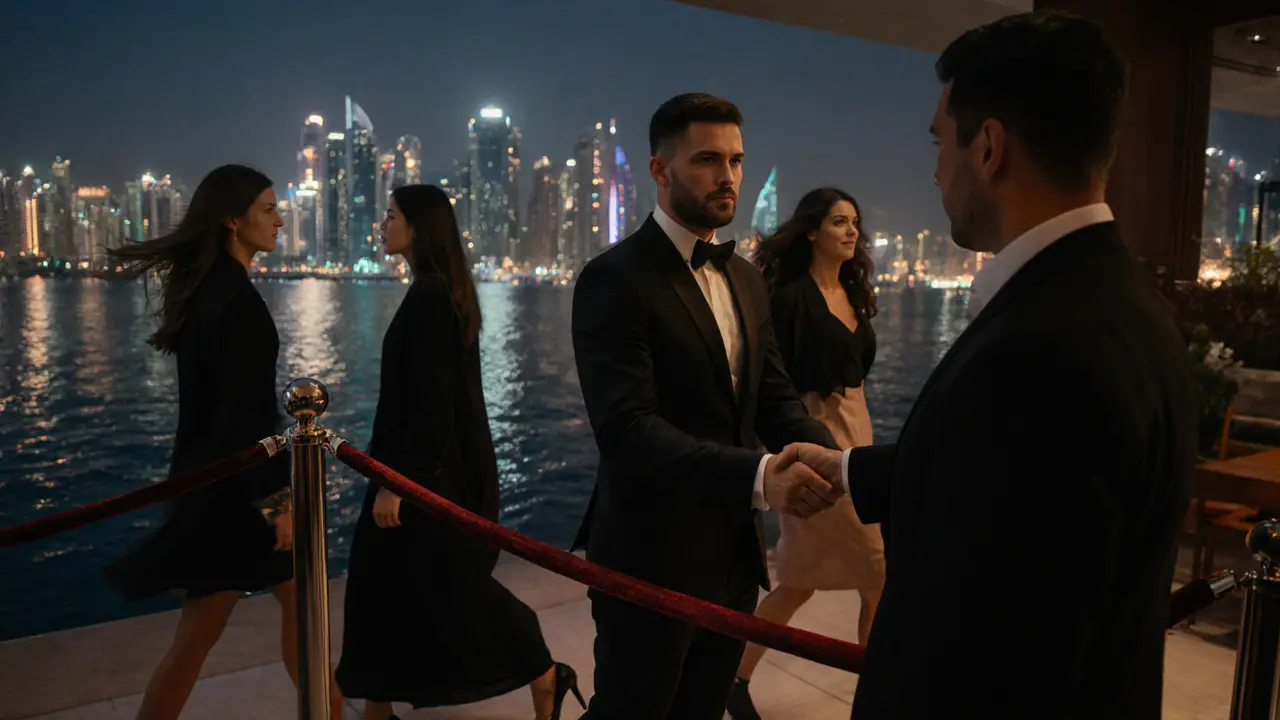 Man denied entry to BASE Dubai nightclub while stylish women enter effortlessly